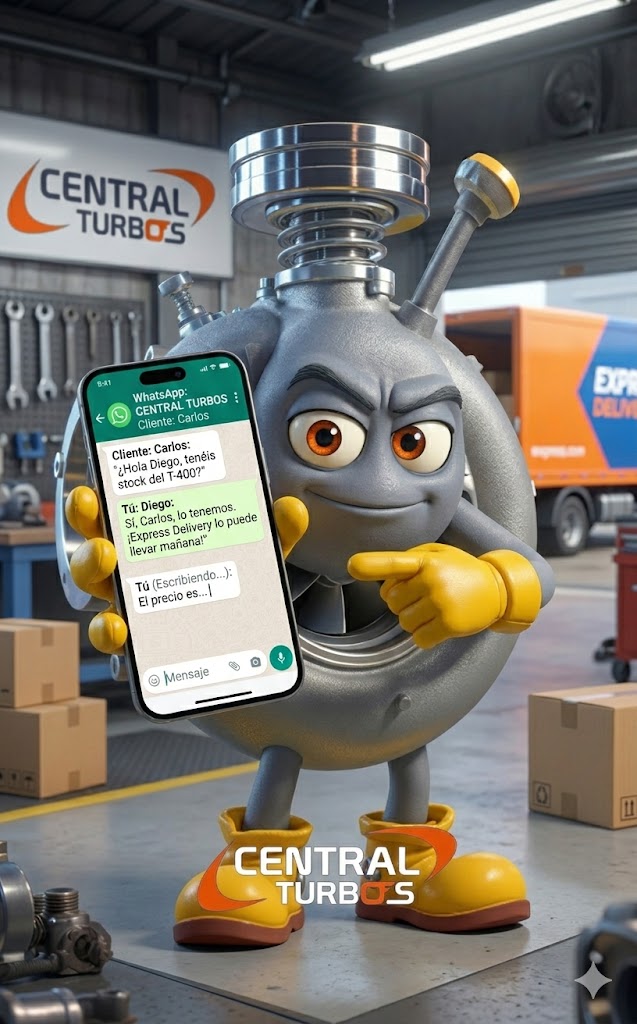 Diego, mascota de Centralturbos, mostrando WhatsApp en su celular